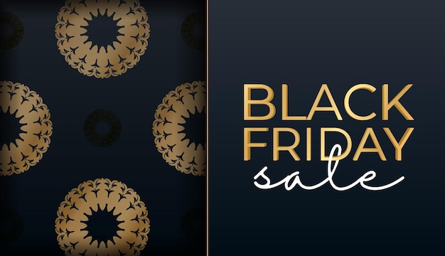 Pubblicità natalizia saldi black friday blu con ornamenti in oro greco