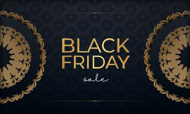 Holiday advertising for black friday sale in blue with vintage gold ornament