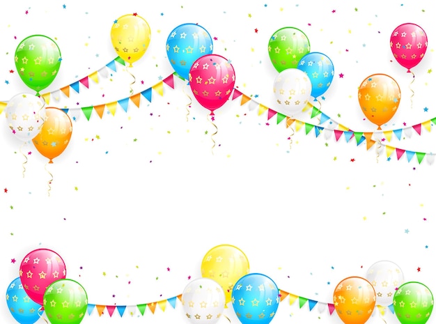 Holiday background with Birthday balloons pennants streamers and multicolored confetti illustration