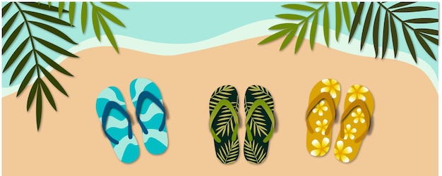 Holiday beach background with colorful flip flops