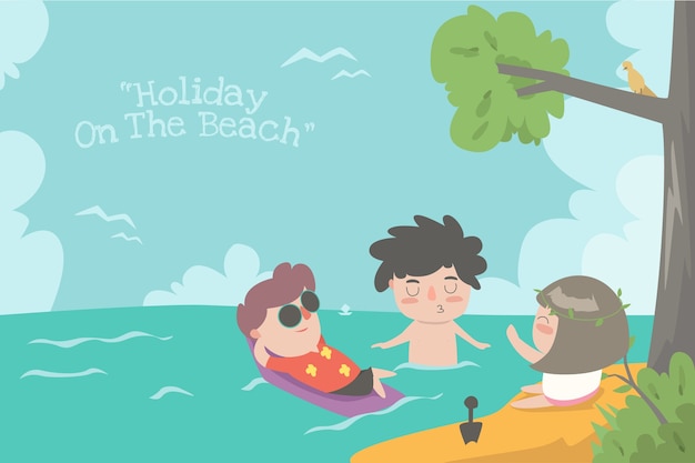 Vacanze sulla spiaggia piatto ilustration carino bambino desin