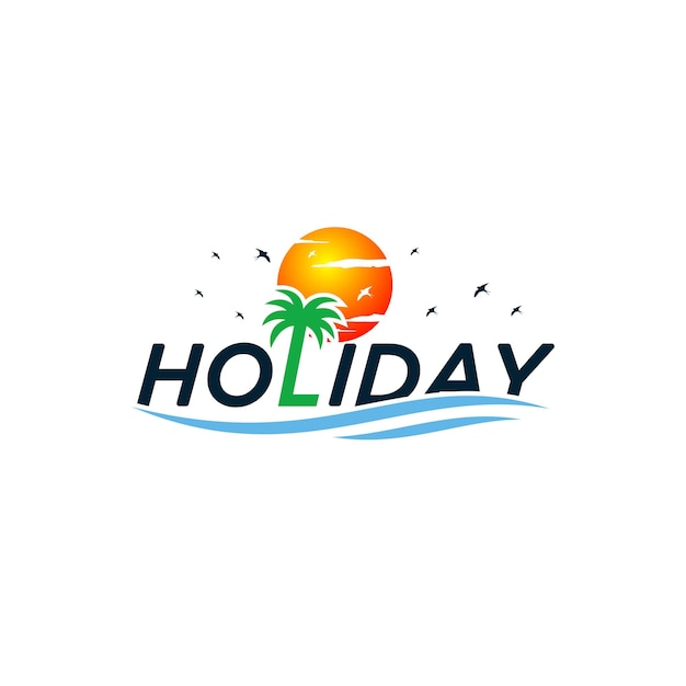 Holiday Beach Palm Tree Logo Design Template