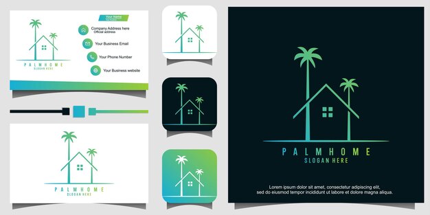 Holiday beach with tree palm and home logo design template