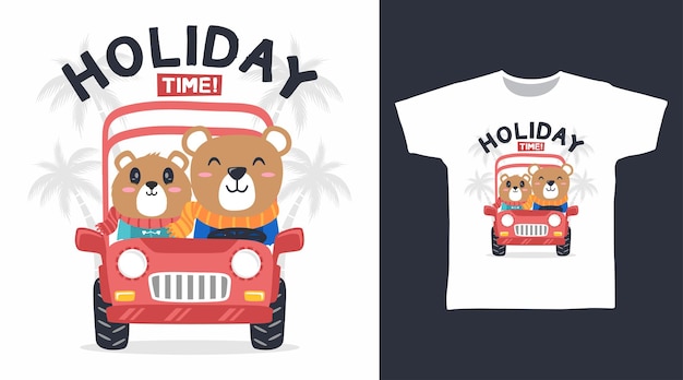 Holiday bear cartoon tee design