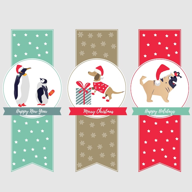 Holiday bookmarks with cute penguins and dogs