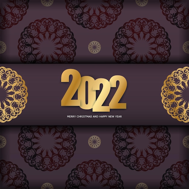 Holiday Brochure 2022 Happy New Year burgundy color with winter gold pattern