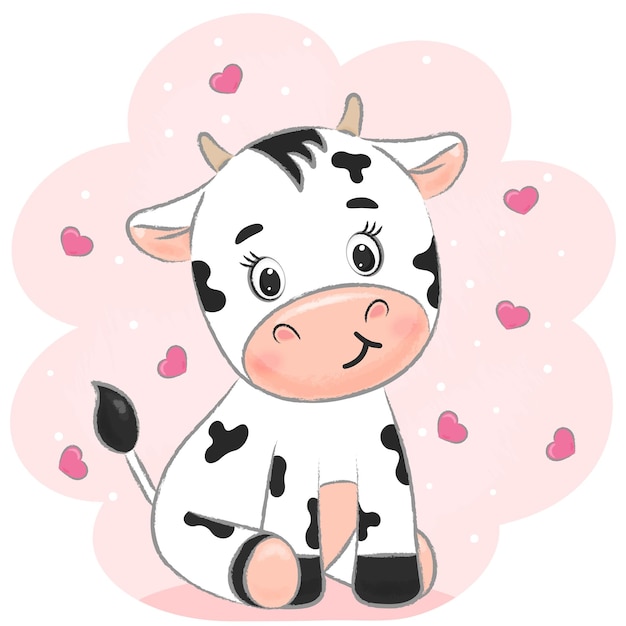 Vector holiday card cute cow with hearts