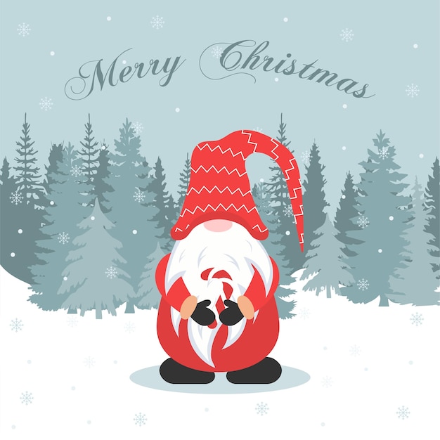 Holiday card gnome with candy vector illustration