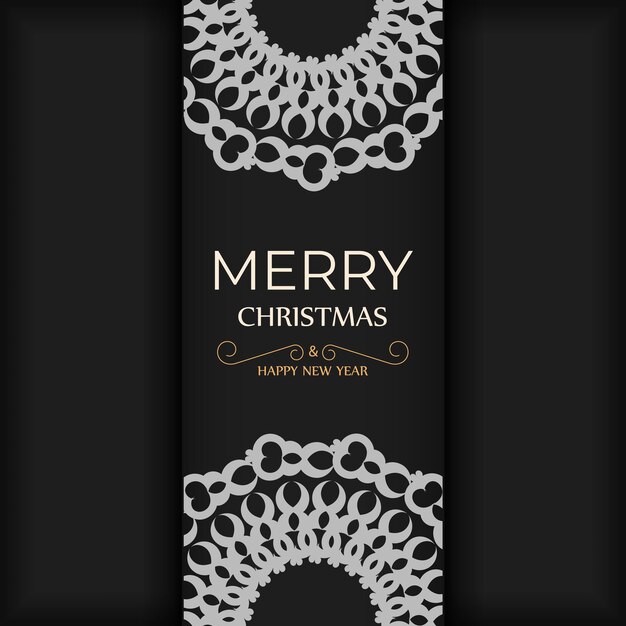 Holiday card Happy New Year black color with vintage pattern