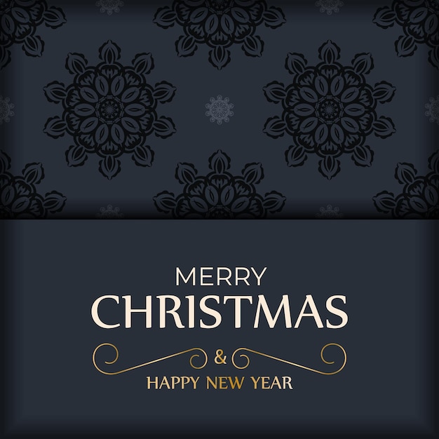 Vector holiday card merry christmas and happy new year in dark blue with winter blue pattern