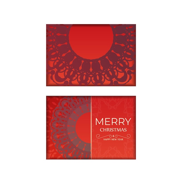 Vector holiday card merry christmas red color with abstract burgundy ornament