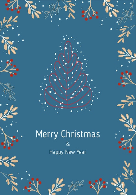 Holiday card with Christmas tree floral frames and backgrounds  Vector illustration Happy new year