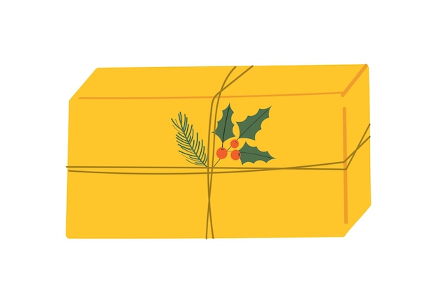 Holiday and Christmas Gift. Vector illustration of cute present box on white background.