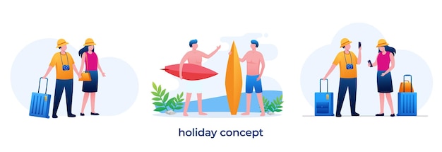 Holiday concept vacation enjoy summer or winter banner design flat illustration vector template