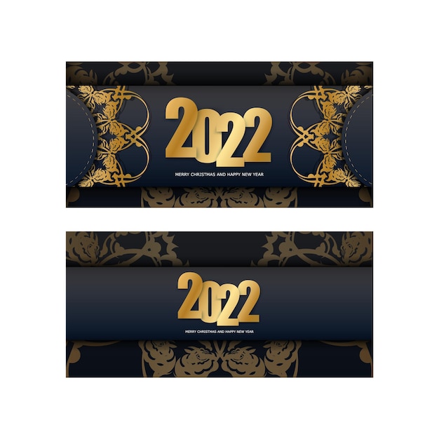 Vector holiday flyer 2022 merry christmas black color with winter gold pattern