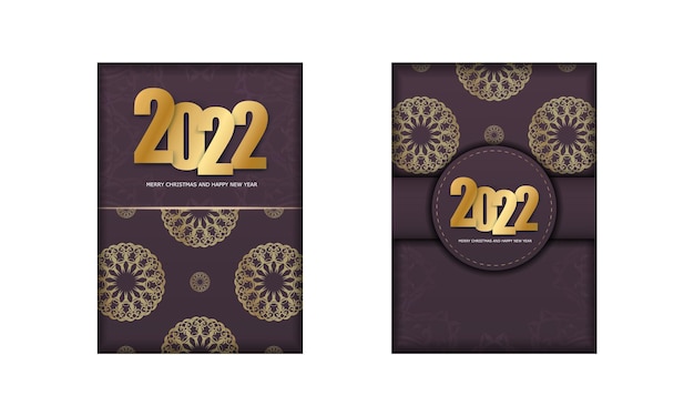 Holiday Flyer 2022 Merry Christmas and Happy New Year burgundy color with luxury gold ornament