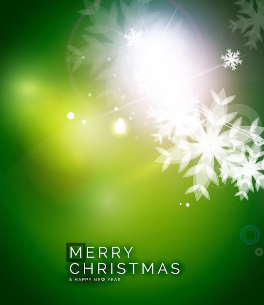 Праздник зеленый абстрактный фон зима снежинки Рождество и Новый год дизайн шаблона