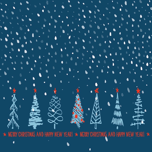 休日の手描きのスケッチ クリスマスと新年のグリーティング カード