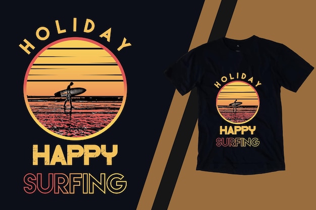 Holiday happy surfing retro t shirt design