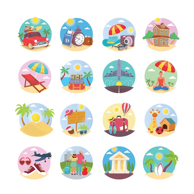 Pack di icone illustrazione vacanza