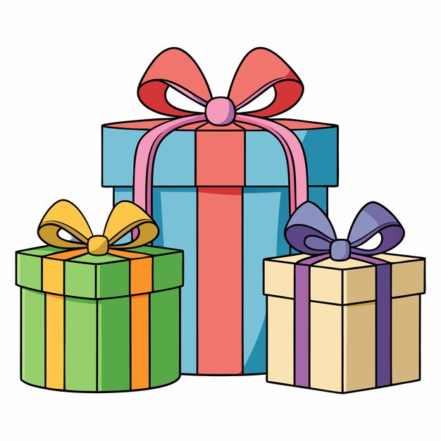 Vector holiday illustration vector three big gifts boxes with bows care and holiday