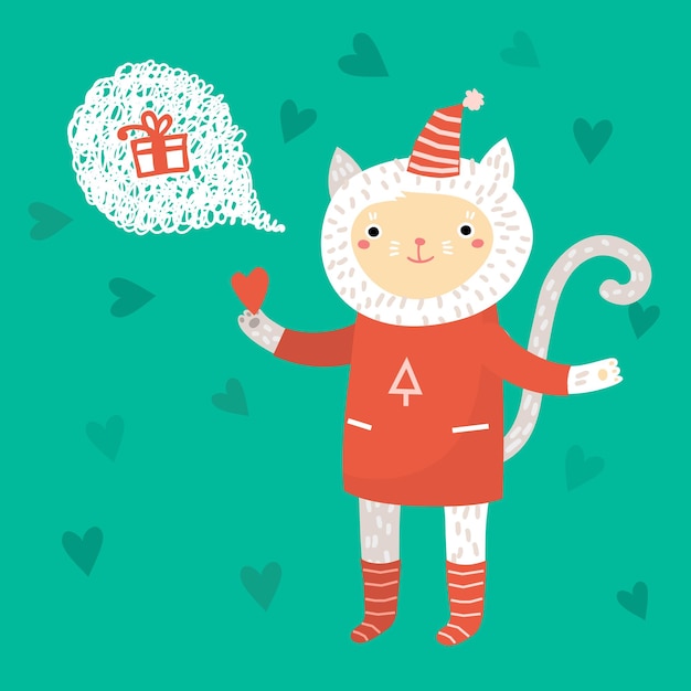 Vector holiday illustration with a cute cat