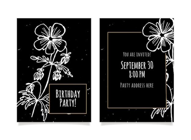 Holiday invitation card with wild flowers Handdrawn Vector illustration