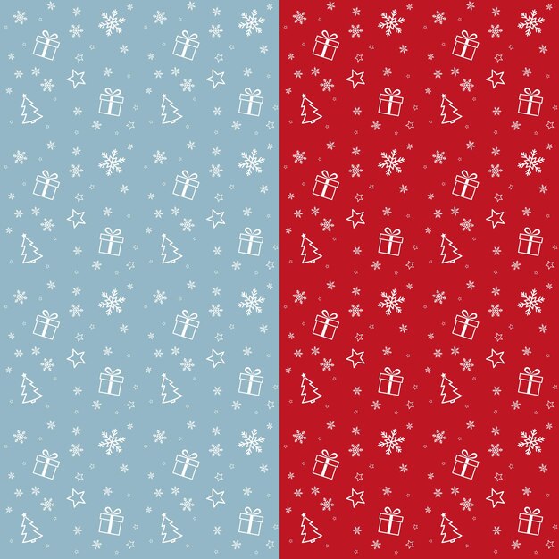 Holiday pattern christmas wrapping paper design new year decoration white seamless elements on red and blue backgrounds vector