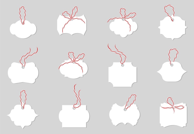 Vector holiday present tags for christmas sale on a gray background
