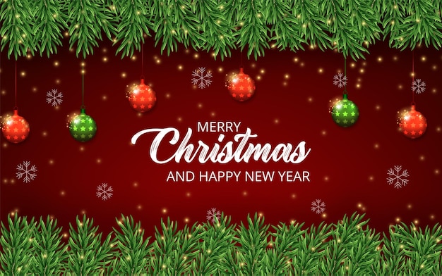 Holiday's background with season wishes and border of realistic looking christmas tree branches