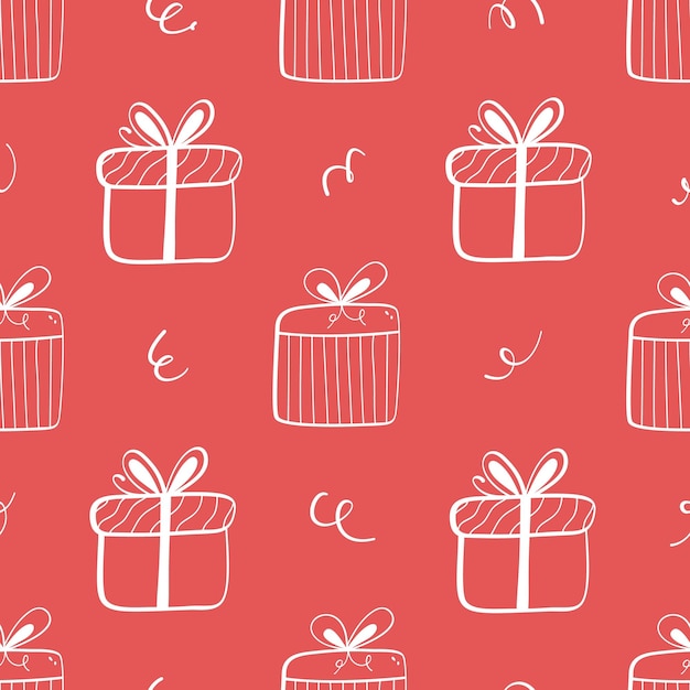 Holiday seamless pattern Hand drawn doodle Christmas New Year or Birthday gift boxes Xmas background