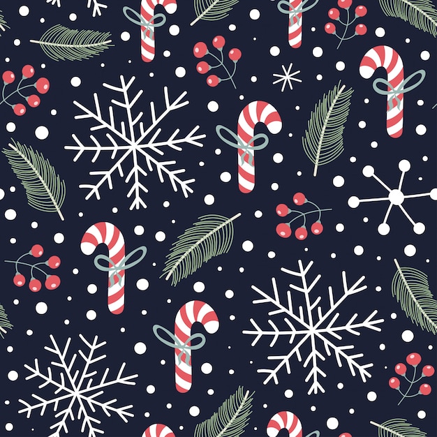 크리스마스 사탕, Snoflakes, 전나무 가지와 열매와 휴일 완벽 한 패턴입니다.