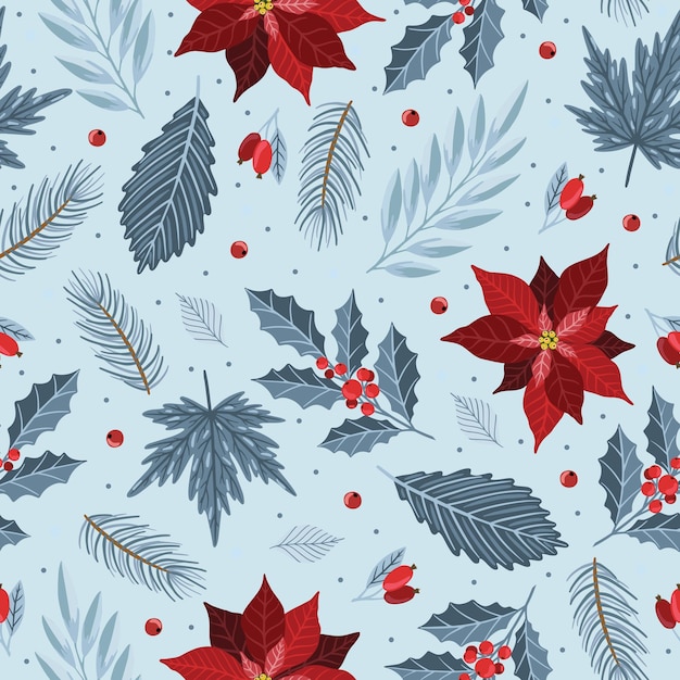 Holiday seamless pattern with christmas forest branches.