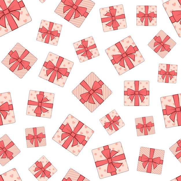Holiday seamless pattern with gifts. Happy Valentines vector greeting card