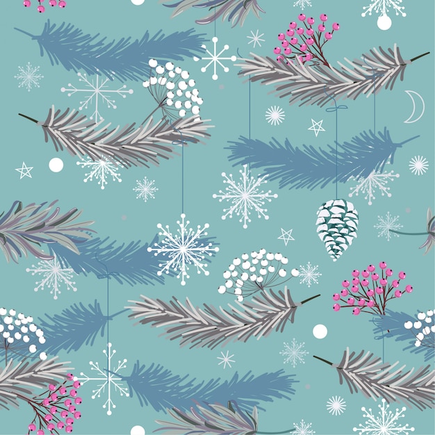 Holiday seamless vector pattern with leaves for christmas