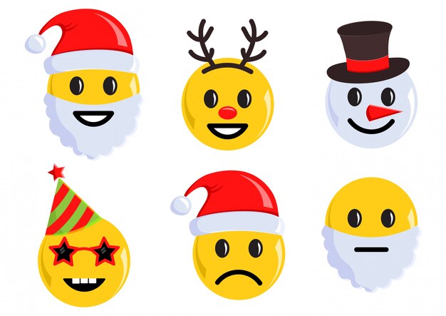 Insieme di festa delle icone di emoticon di natale. illustrazione vettoriale