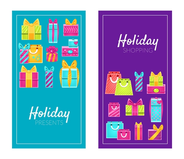 Vector holiday shopping presents promotion advertising banners templates set can be used for poster