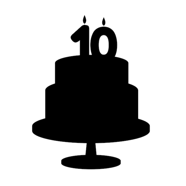 Holiday silhouette cake with a candle for 10 years Vector illustration