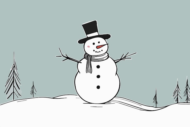 Holiday snowman sketch on a colored background. Vector illustration.