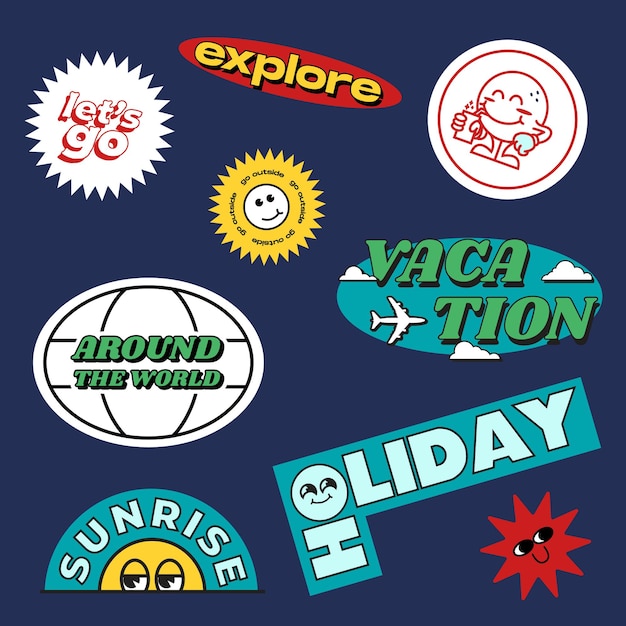 Holiday Sticker Set Explore vacation sunrise go outside vector illustration