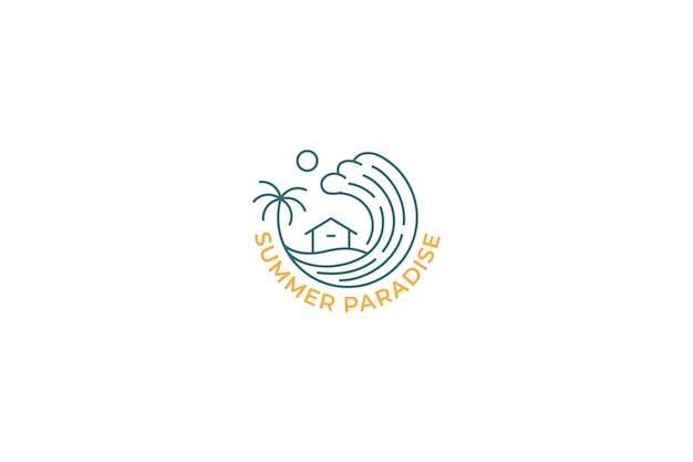 Holiday Summer Paradise Tropical Palm Tree Wave Beach Cottage Logo Badge