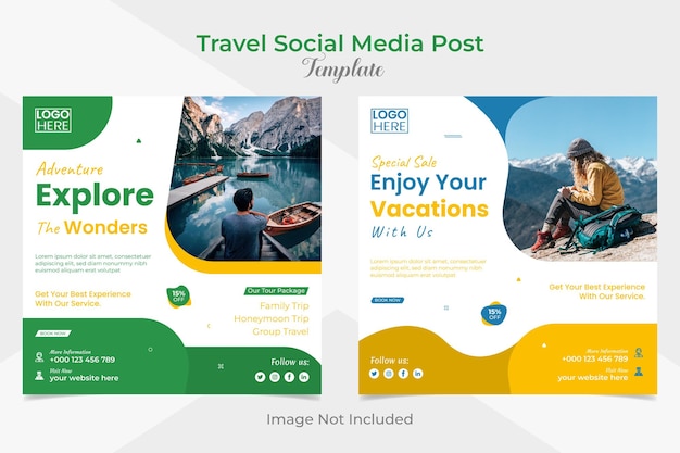 Holiday tourism and travel square flyer and facebook and instagram social media post banner template