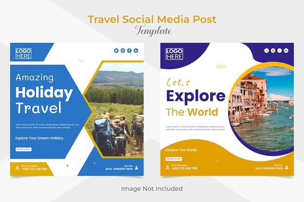 Holiday tourism and travel square flyer and facebook and instagram social media post banner template