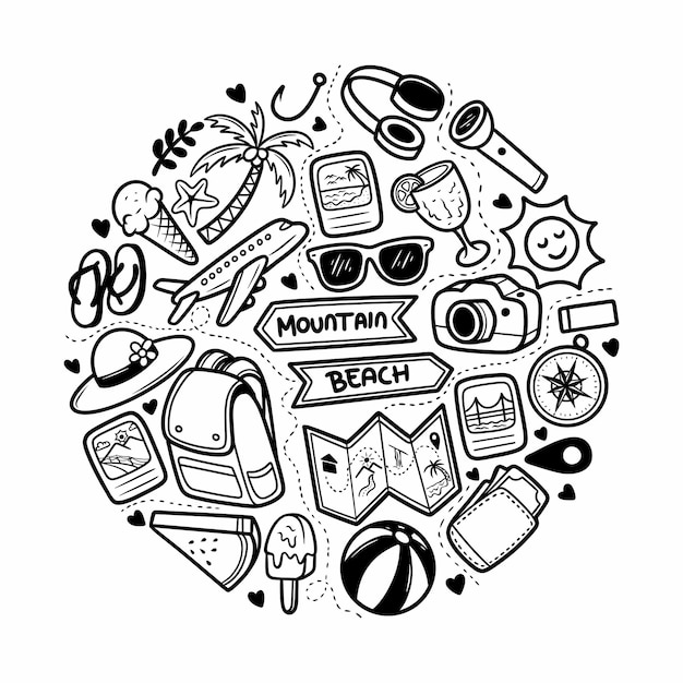 Holiday Travel Equipment Hand Drawn Vector