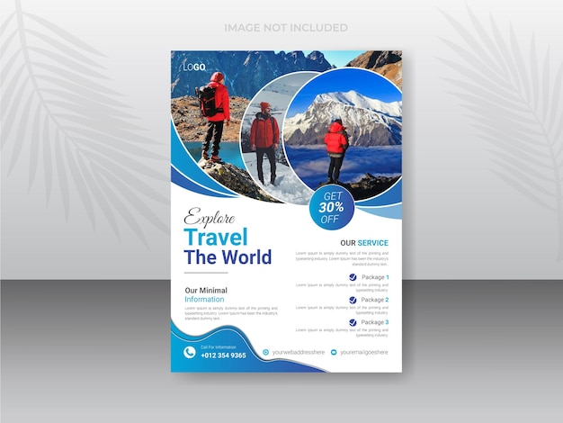 Vector holiday and travel sales business flyer or brochure template design with abstract background