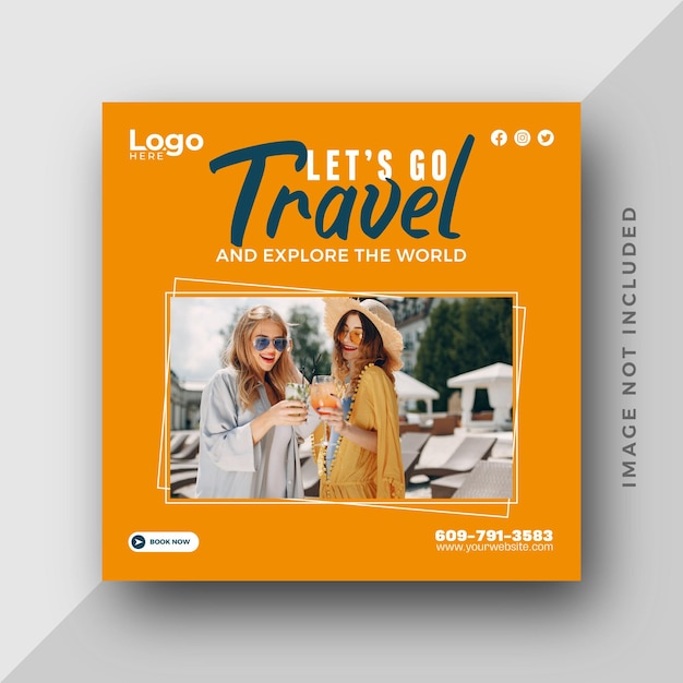 Holiday travel traveling or summer beach travelling social media post or web banner template design