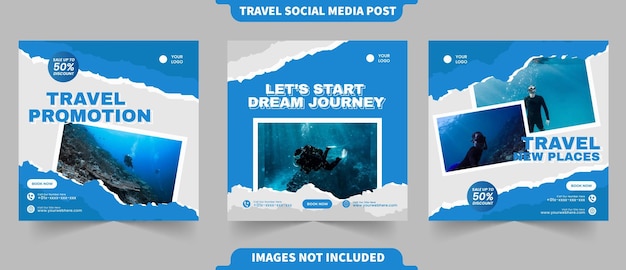 Vacanze di viaggio per instagram social media post banner modello di promozione annunci volantini