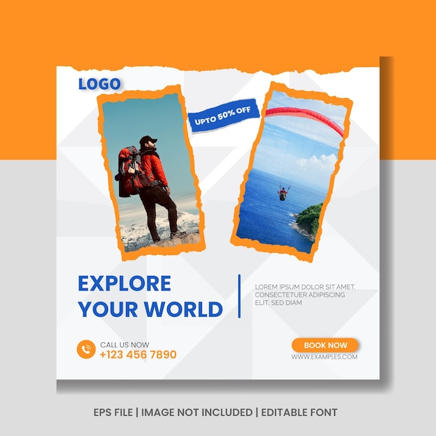 Holiday travel vacation Tourism business social media and instagram post template