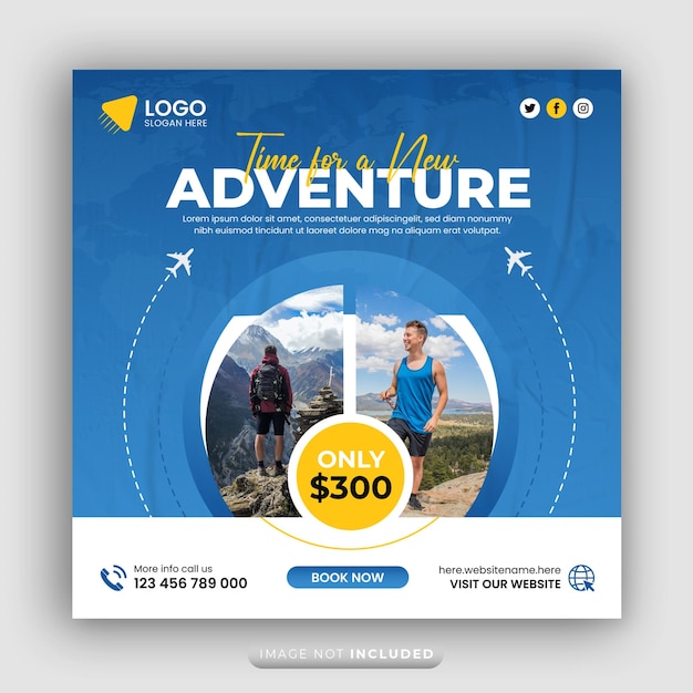Holiday travel the world social media instagram post or vacation tour square flyer banner template