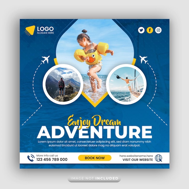 holiday travel the world social media instagram post or vacation tour square flyer banner template